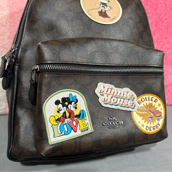 COACH x DISNEY Mickey Minnie Mouse Emblem Signature Leather Backpack - Picture 3 of 11